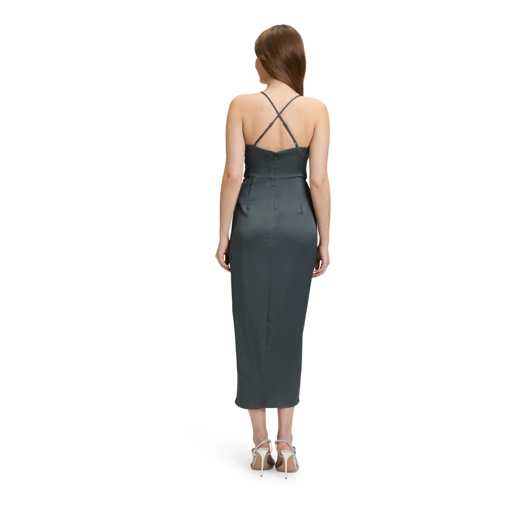 Vera Mont Elegante Satijnen Avondjurk met Ruches Green Dames