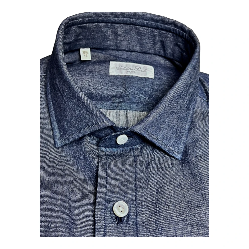 Salvatore Piccolo Denim overhemd donkerblauw fijn Blue Heren