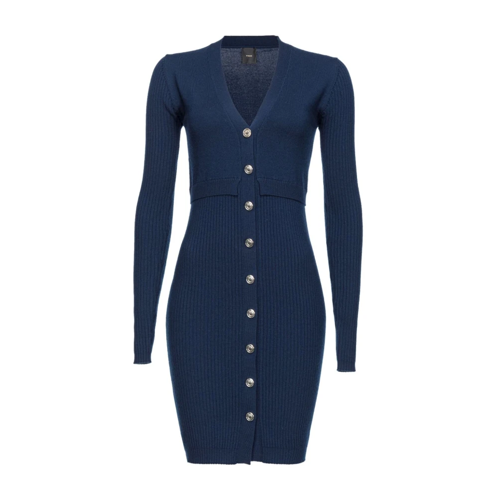 Pinko V-hals Wolmix Gebreide Jurk Navy Blue Dames