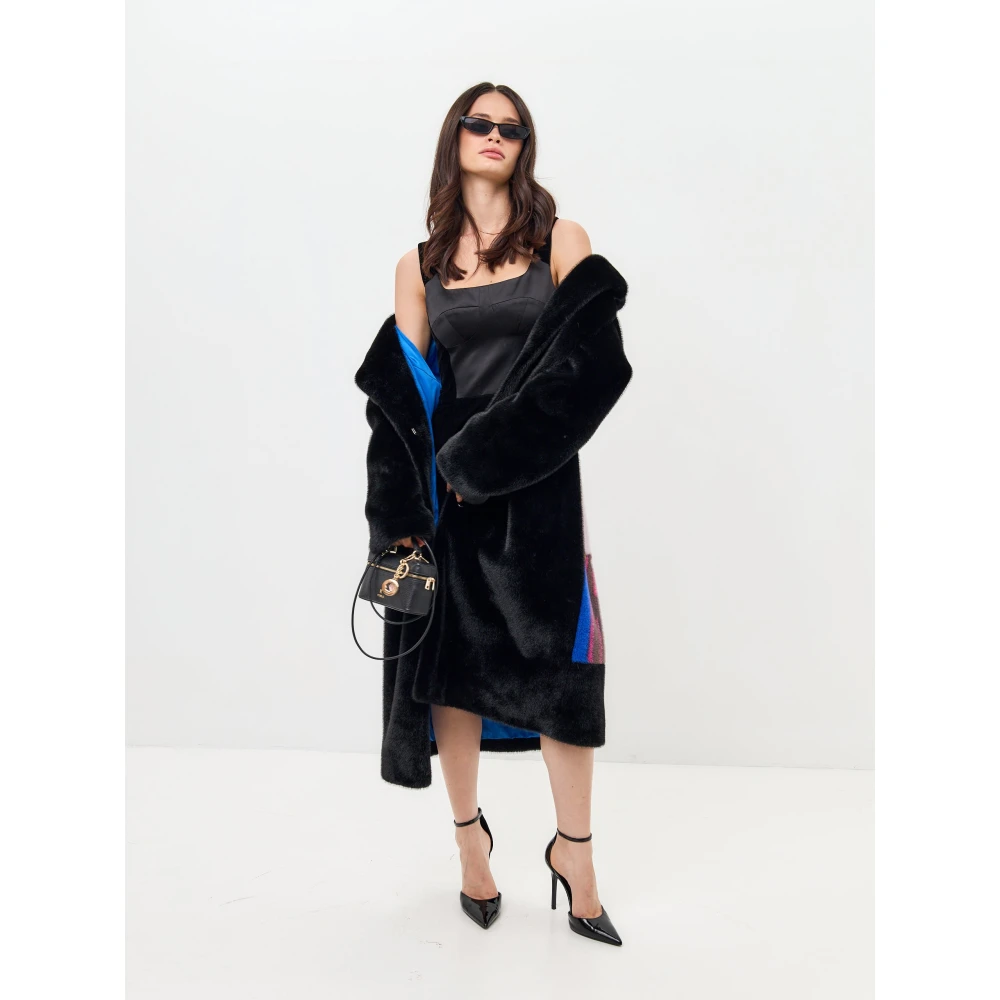 Cesare Gaspari Deluxe Lange Achterprint Jas Liefhebbers Zwart Black Dames