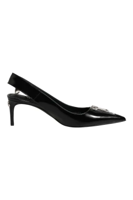 Zipper Leather Slingback Heels