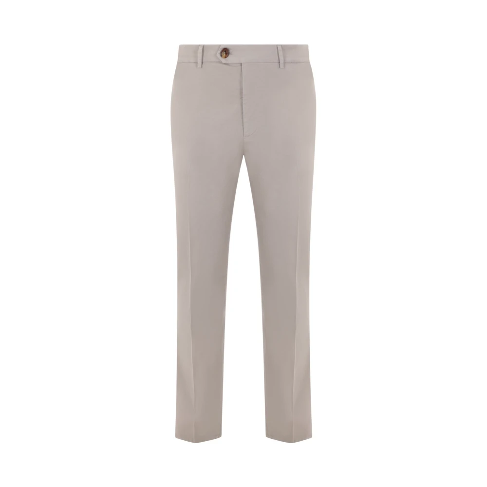 BRUNELLO CUCINELLI Grijze Katoenen Gabardine Italiaanse-Pasvorm Broek Beige Heren