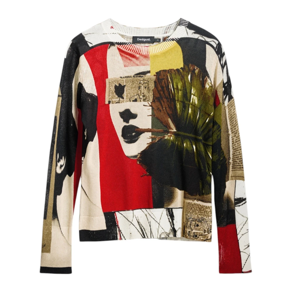 Desigual Women's Multicolor Round-Neck Knitwear,, Green Printed Long Sleeve Knitwear Extra Large