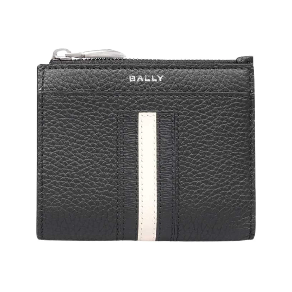 Bally Streep Leren Portemonnee met Drukknoopsluiting Black Heren