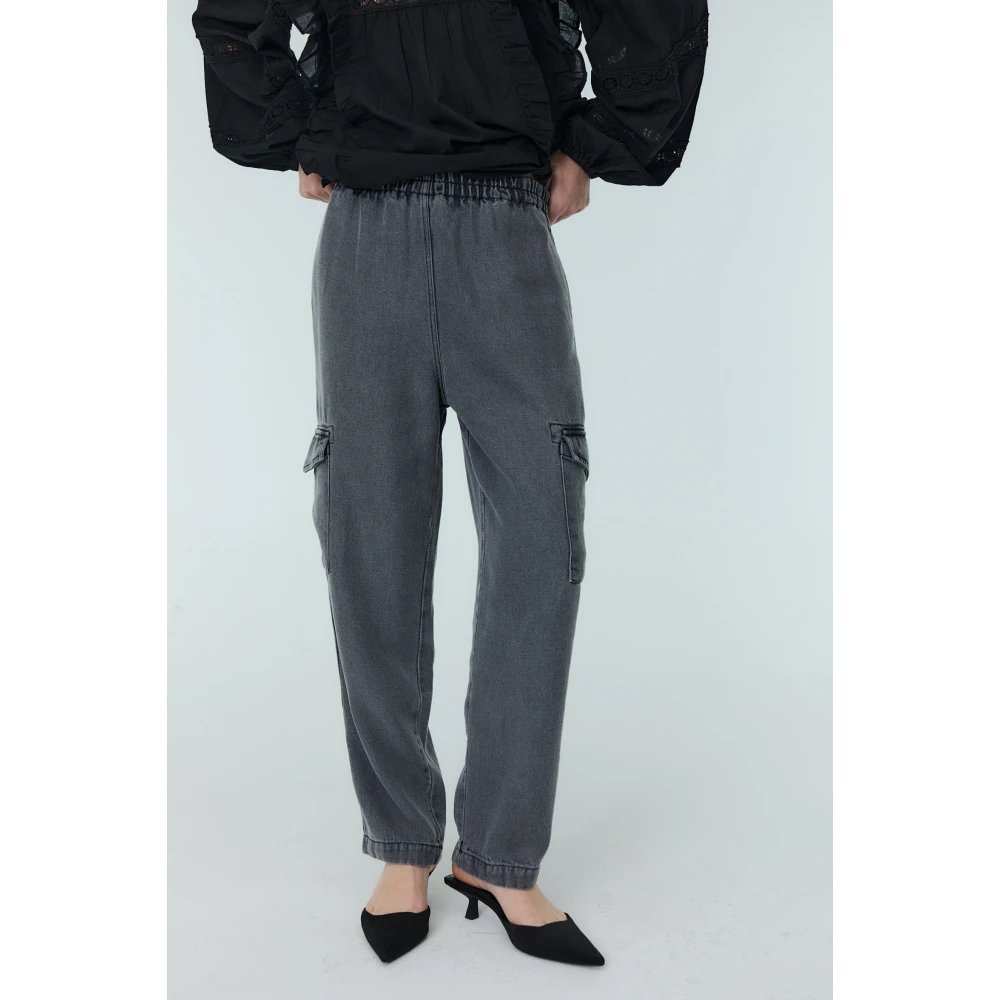 The New Society Gewassen Grijze Denim Cargo Broek Gray Dames