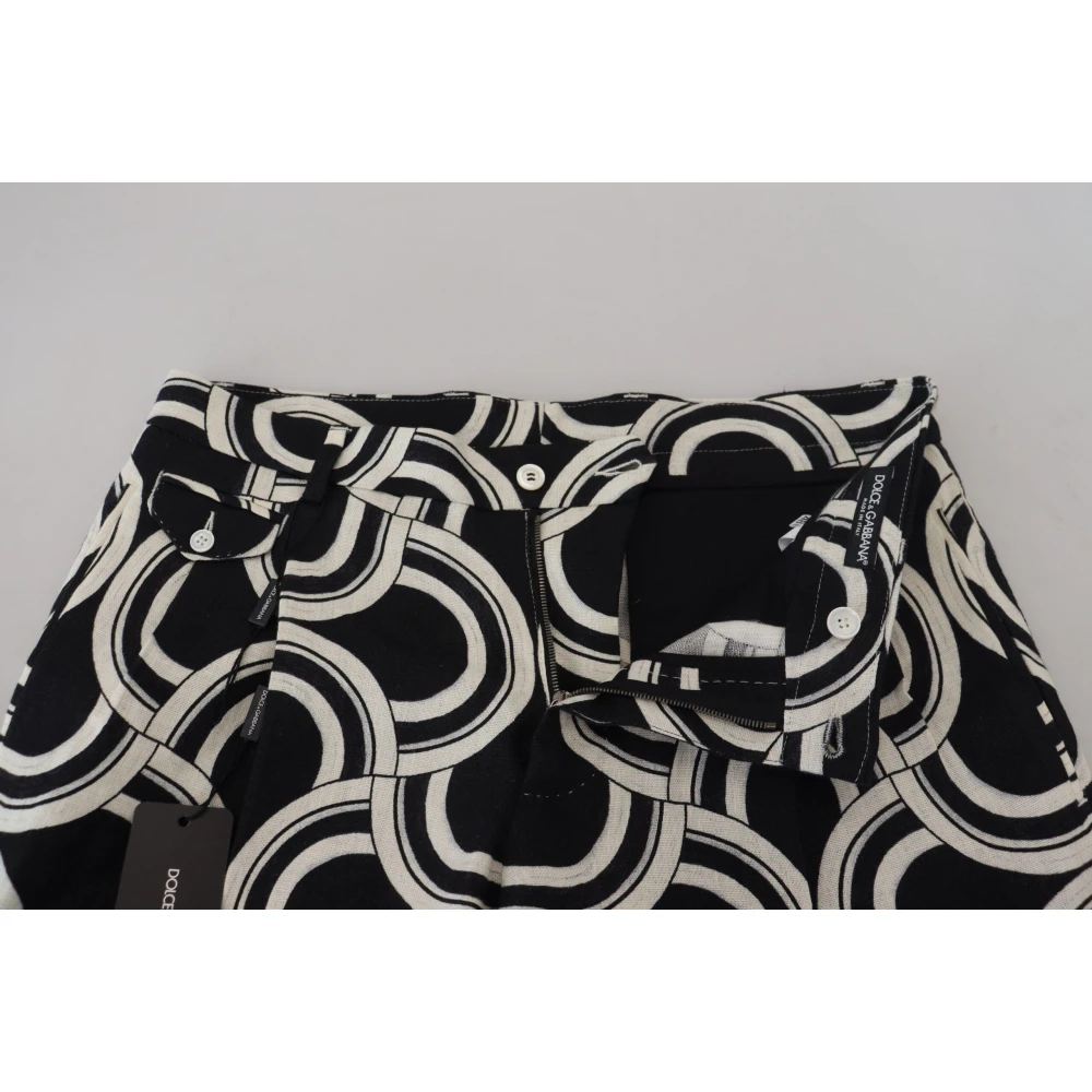 Dolce & Gabbana Zwart Wit Patroon Linnen Bermuda Shorts Black Heren