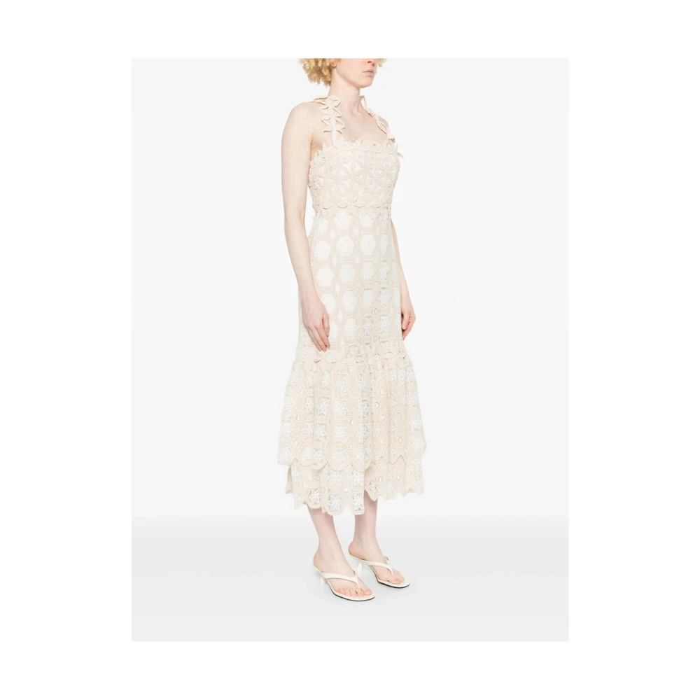 Patbo Beige Halternek Open Rug Flared Jurk Beige Dames