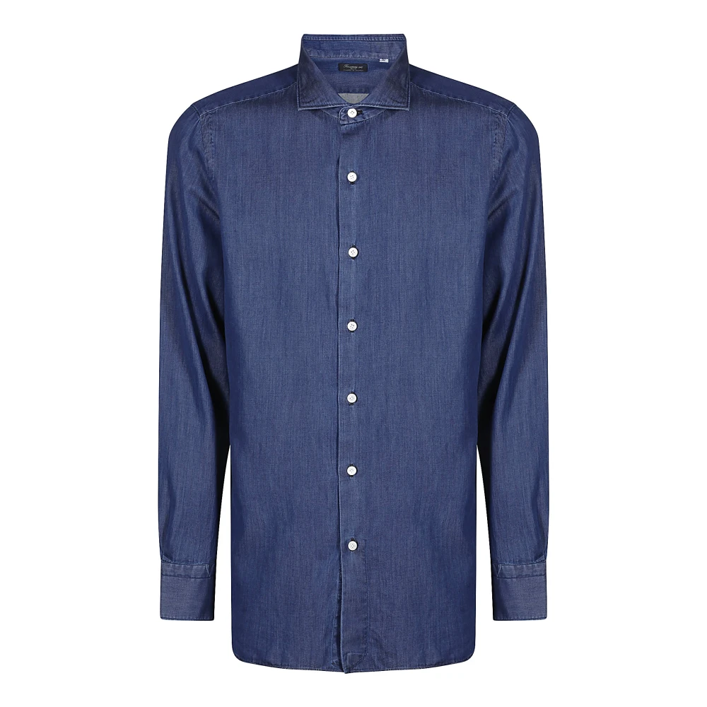 Finamore Lange Katoenen Overhemd met Knopen Blue Heren