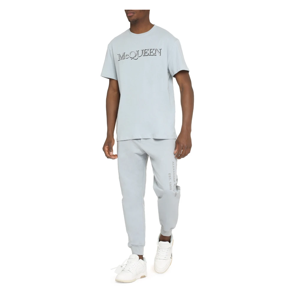 alexander mcqueen Katoenen T-Shirt met Logo Blue Heren