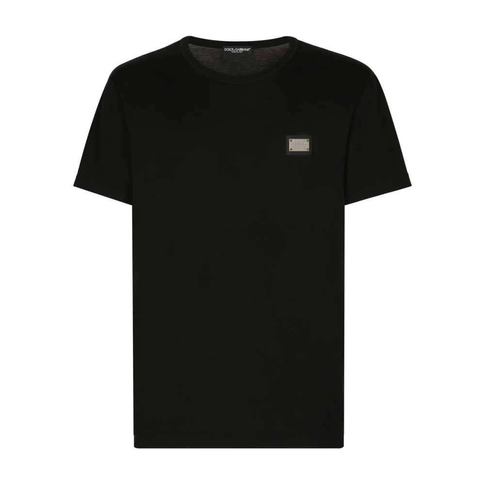 Dolce & Gabbana , T-Shirts, Male, Black, S, Logo Plaque T-Shirt