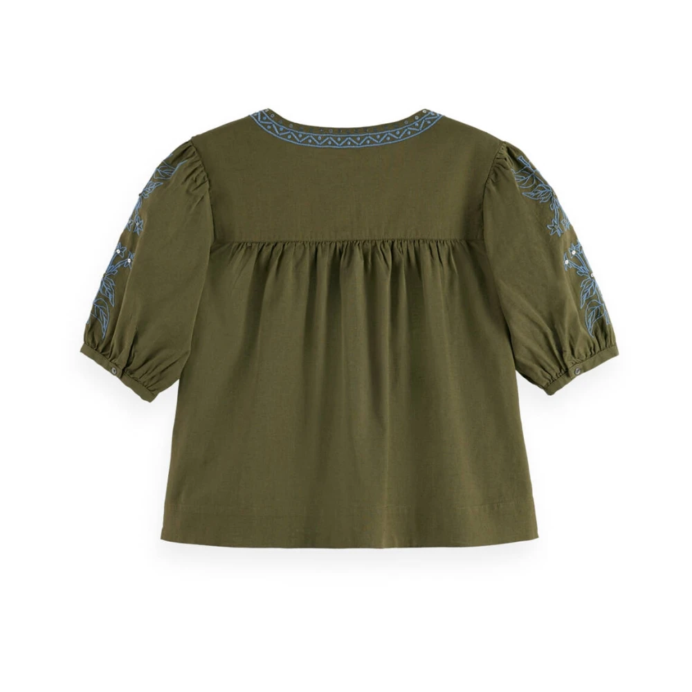 Scotch & Soda Geborduurde Top Blouse Lange Mouw Green Dames