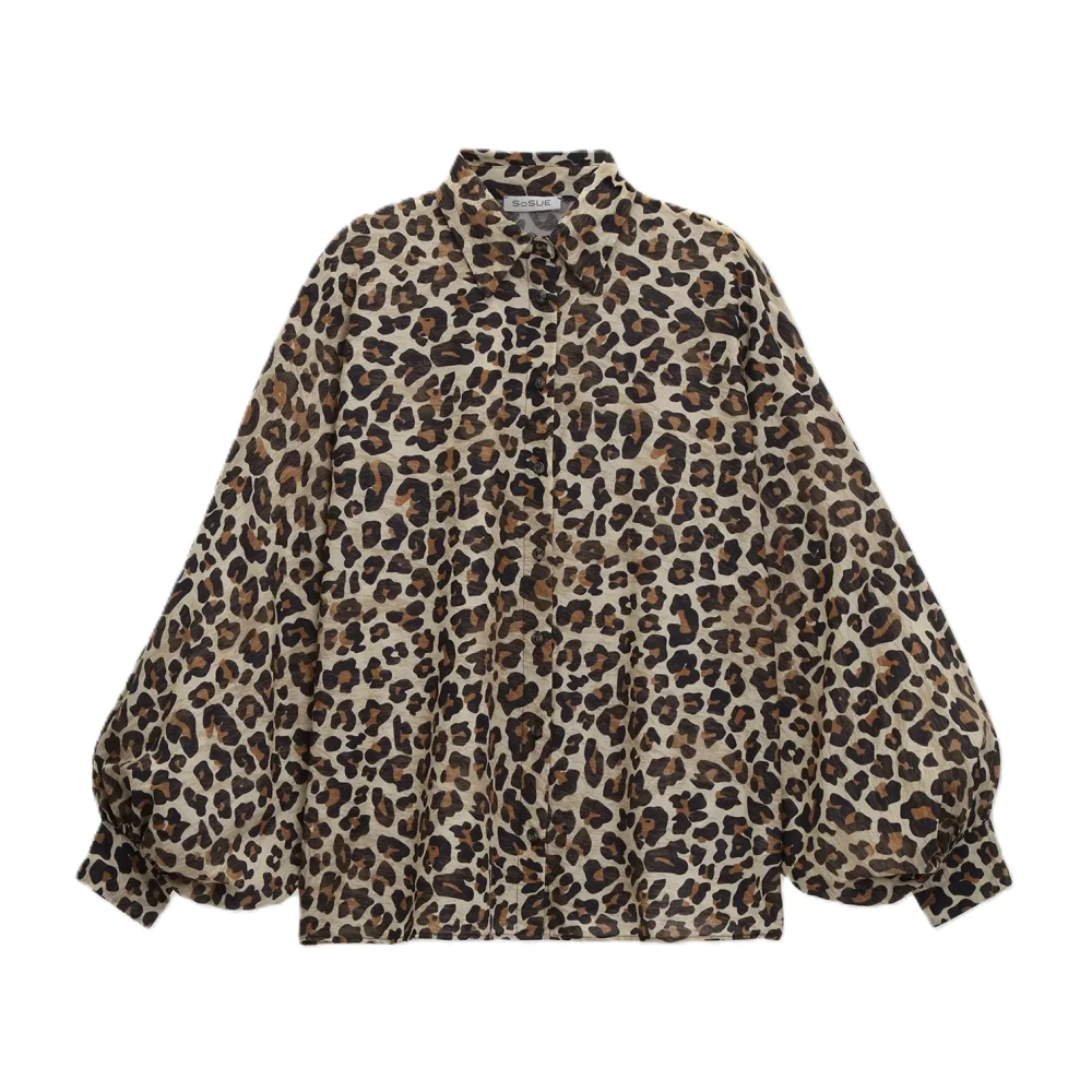 SoSUE Leo Oversized Shirt Comfortabele Katoen Brown Dames