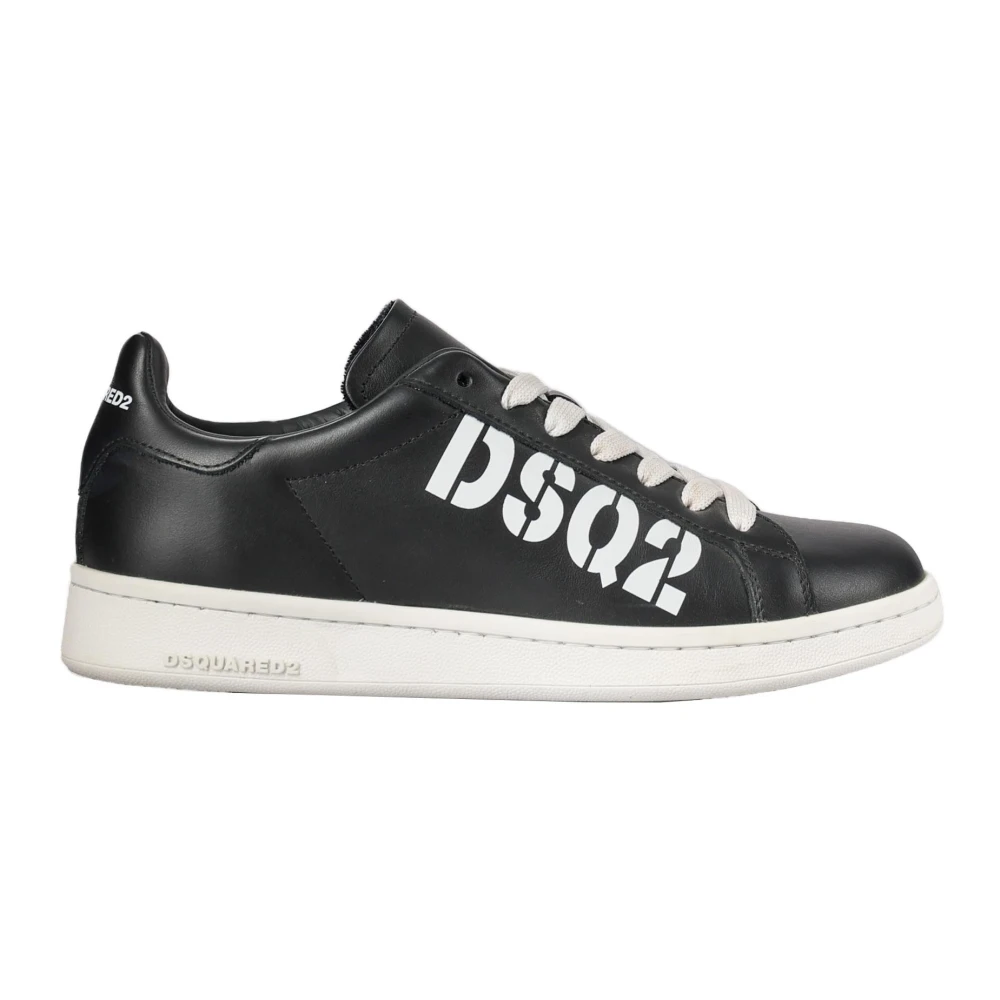 Dsquared2 Men's Black Leather Logo Trainers - Sneakers - 12 Uk - Shoes