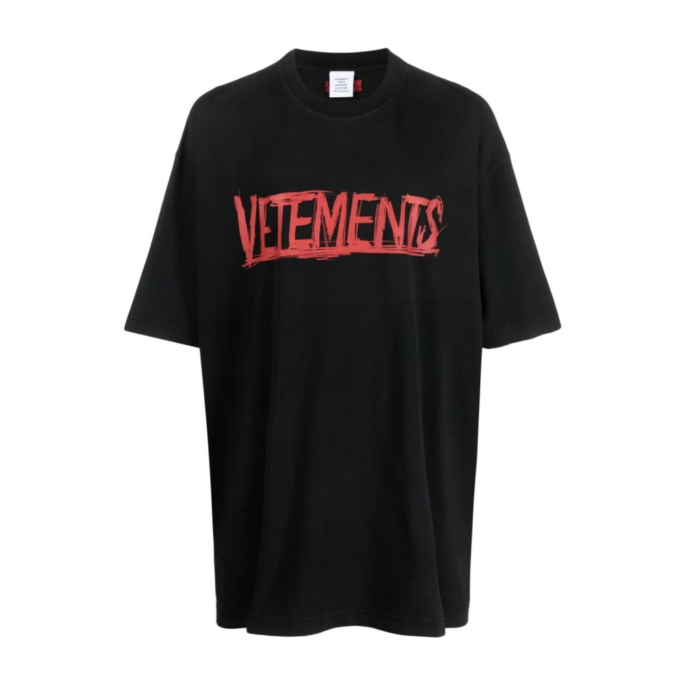 Vetements Zwart Katoenen T-shirt met Logo Print Black Heren