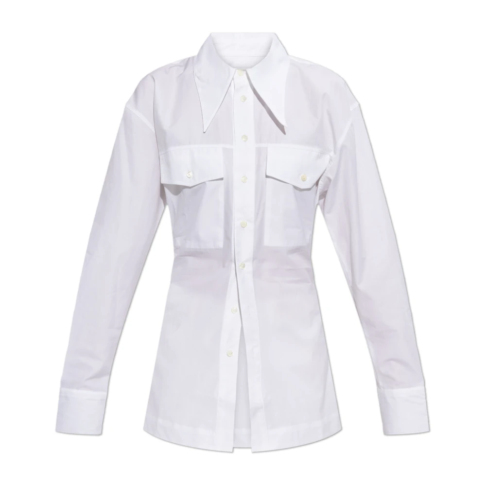 Ami Paris Kvinno Vit Blusar & Skjortor Dam, 2XS, Bomull, Sharp Collar Fitted Shirt