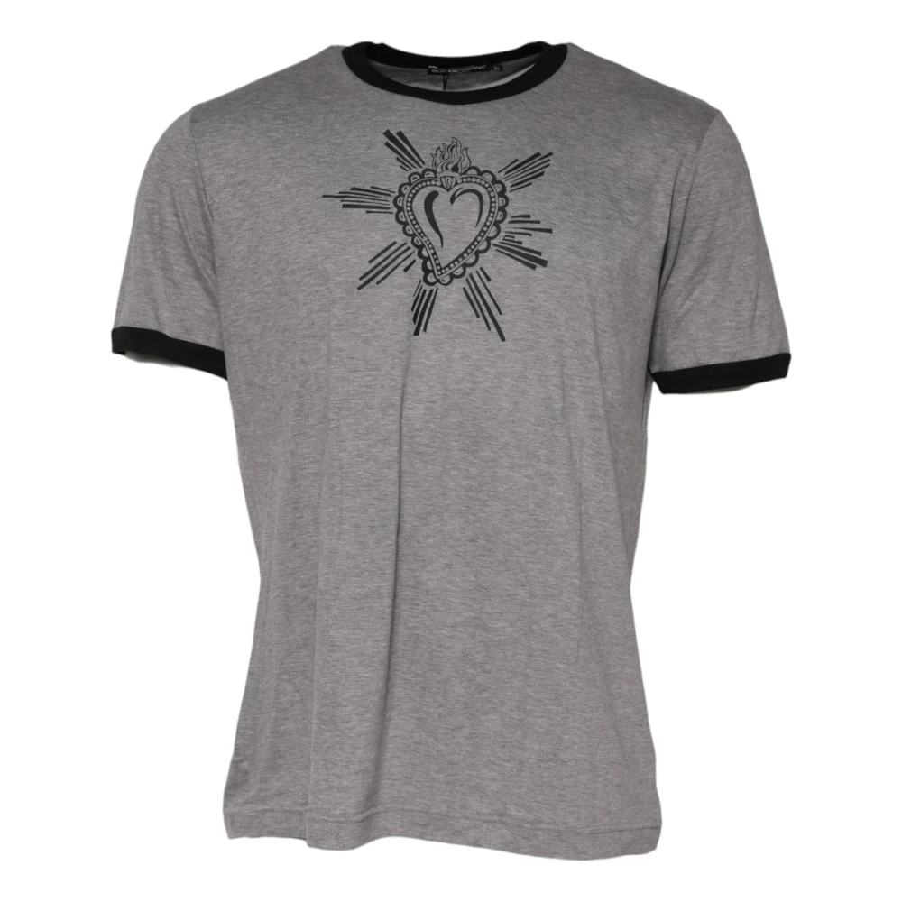 Dolce & Gabbana Men's Gray Sacred Heart Crew Neck T-Shirt
