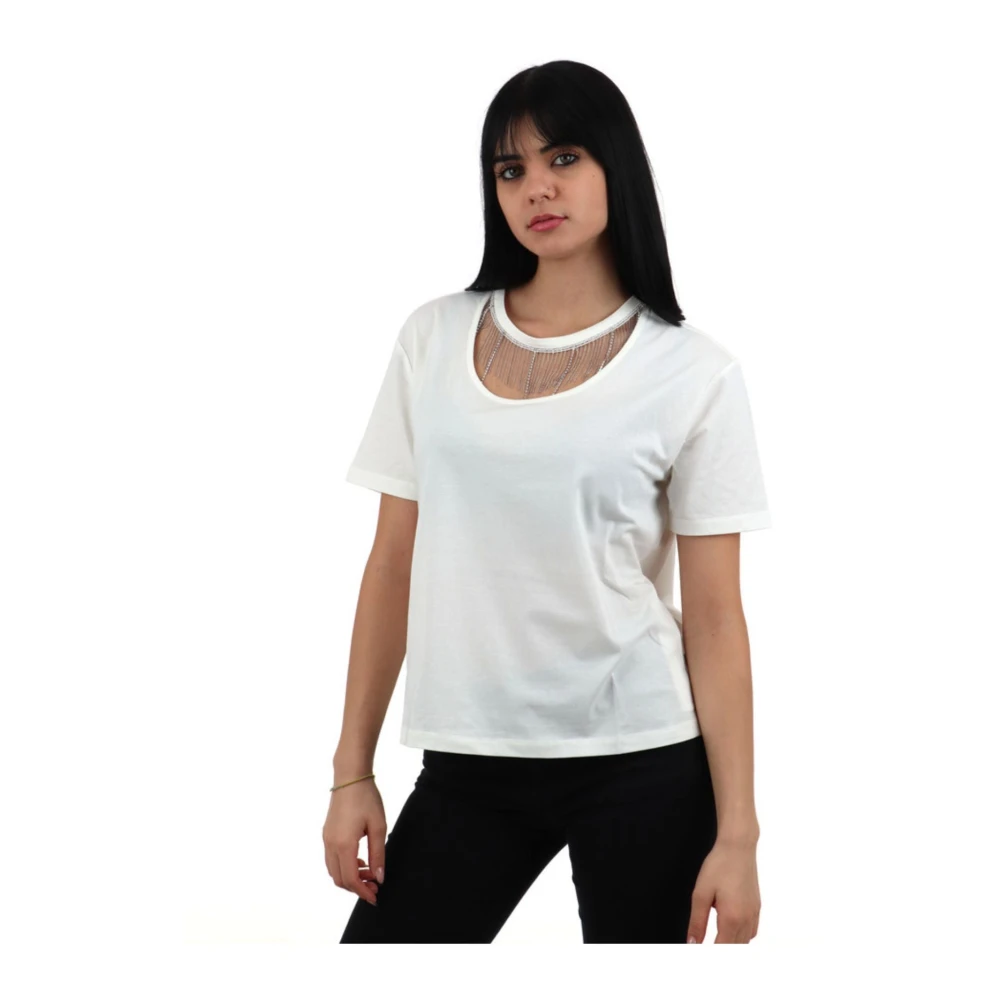 Liu Jo Katoenen T-shirt met Strass Hangers White Dames