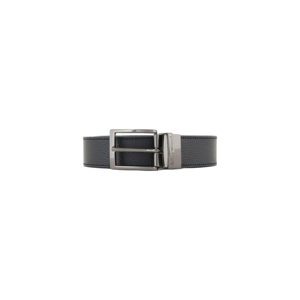 Emporio Armani Men's Blue Reversible Leather Belt Smooth And Textured