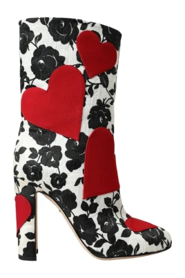 Floral Hearts Läder Höga Stövlar