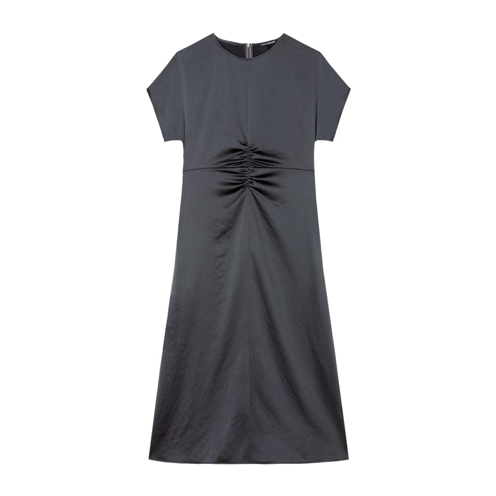 LUISA CERANO Elegante Maxi Jurk met Geplooide Details Gray Dames