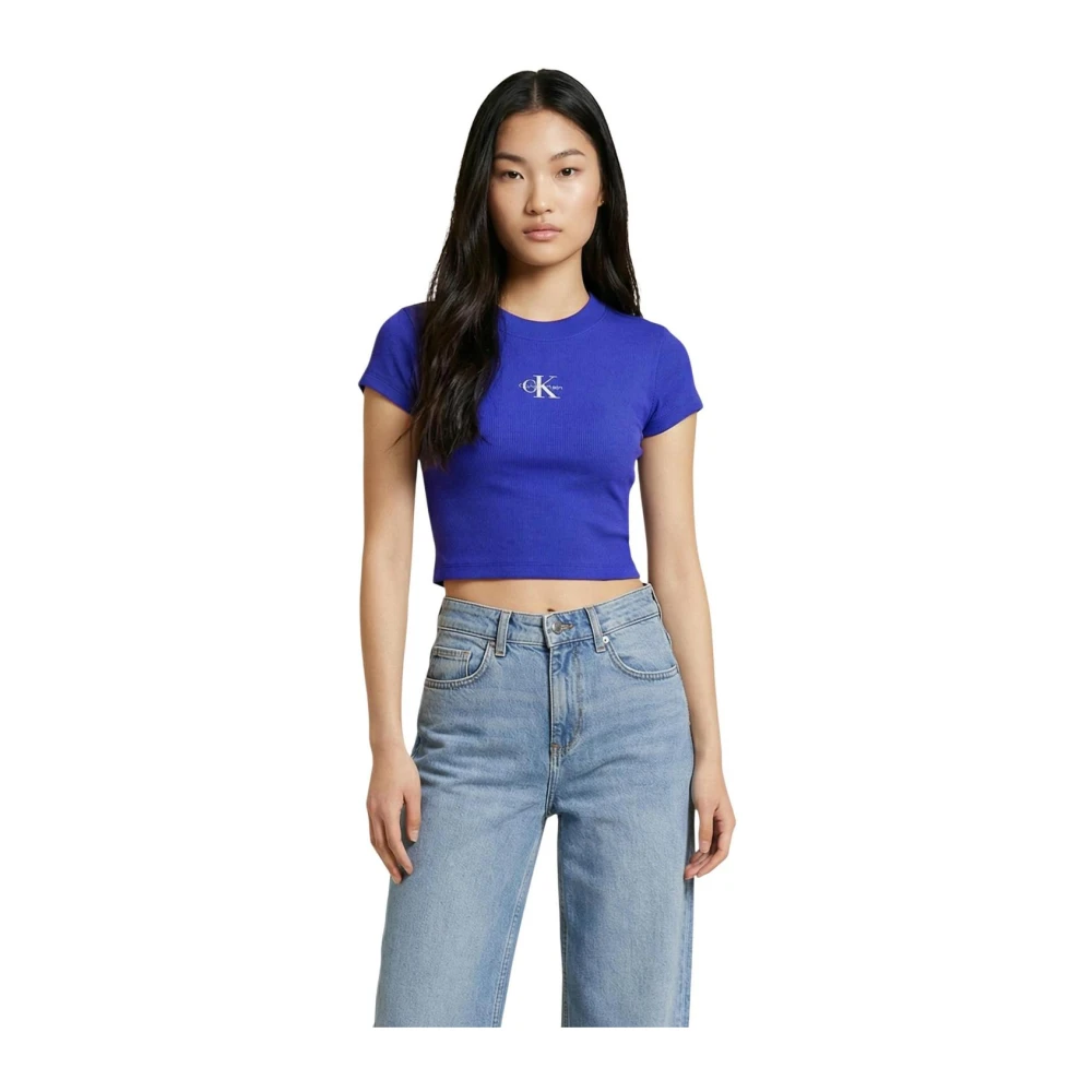 Calvin Klein Jeans Women's Blue T-Shirts, Xs, Round Neck Short Sleeve T-Shirt
