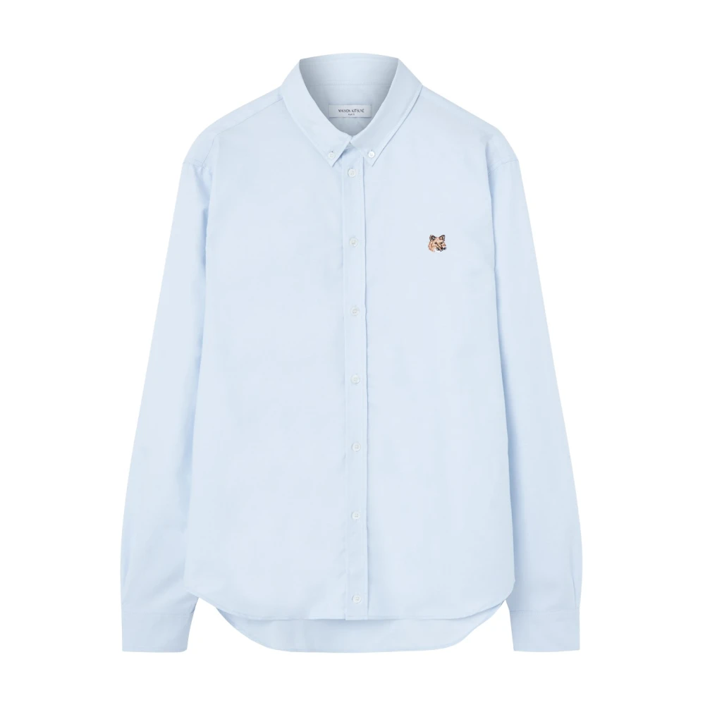 Maison Kitsuné Blauw Klassiek Oxford Overhemd met Fox Head Blue Heren