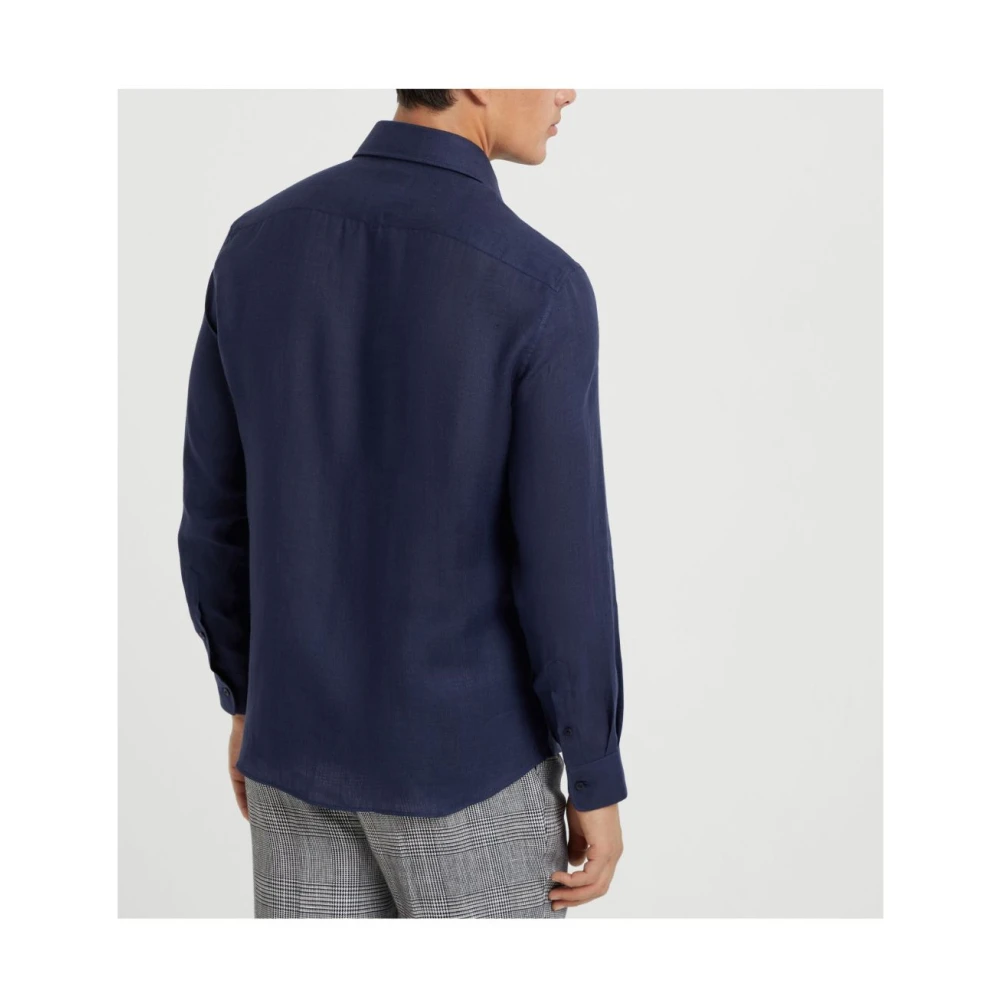 BRUNELLO CUCINELLI Navy Blauwe Button-Up Shirt Blue Heren