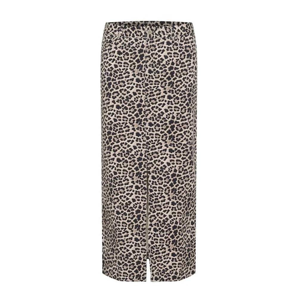 Kaffe Hoge taille denim rok met luipaardprint Multicolor Dames