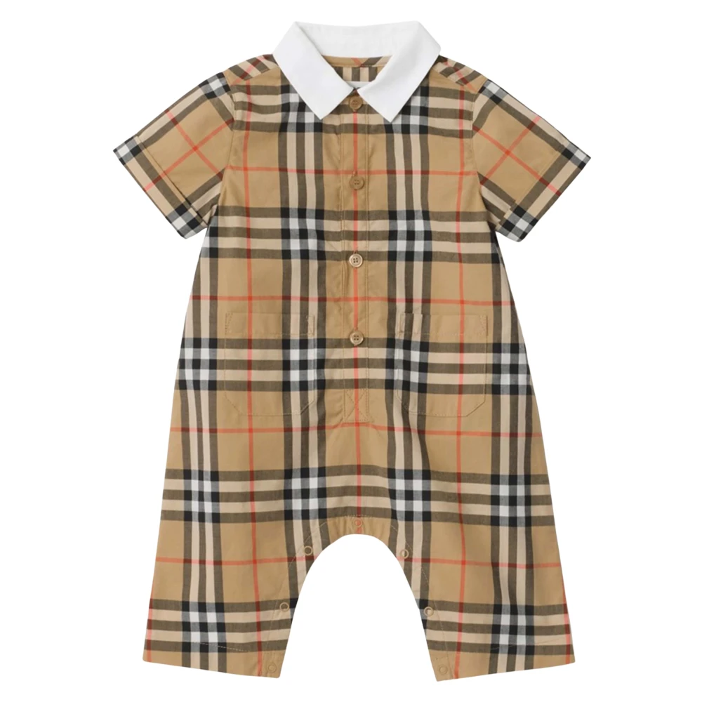 Burberry Boys Brown Bodies & Sets, 12 M, Andreas Check Cotton Romper