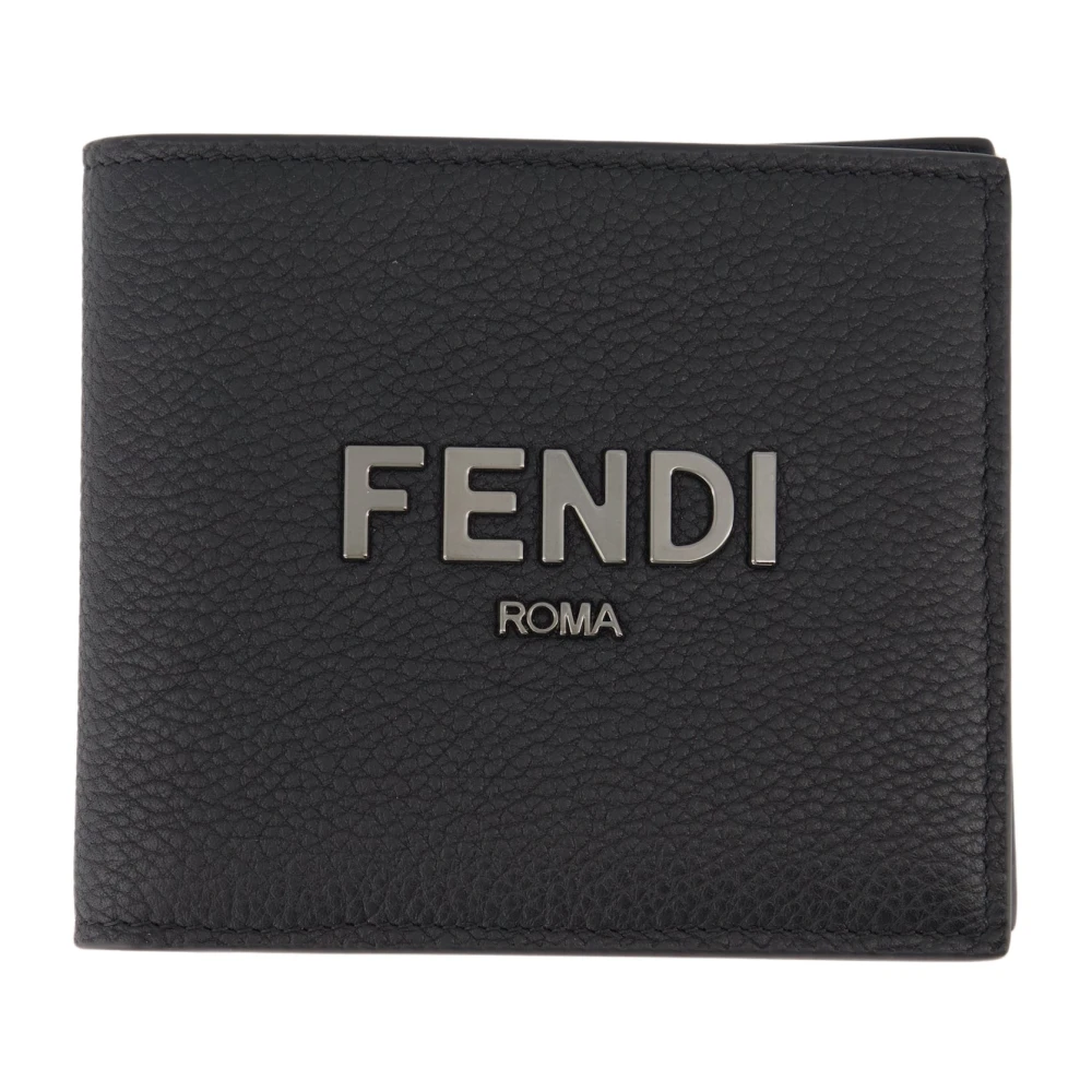 Fendi Roma Portemonnee met Metallic Logo Black Heren