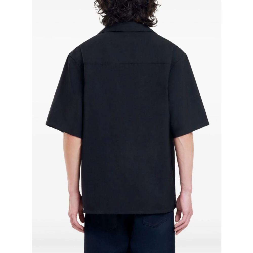 Marni Zwarte Wol Crepe Panel Shirt Black Heren