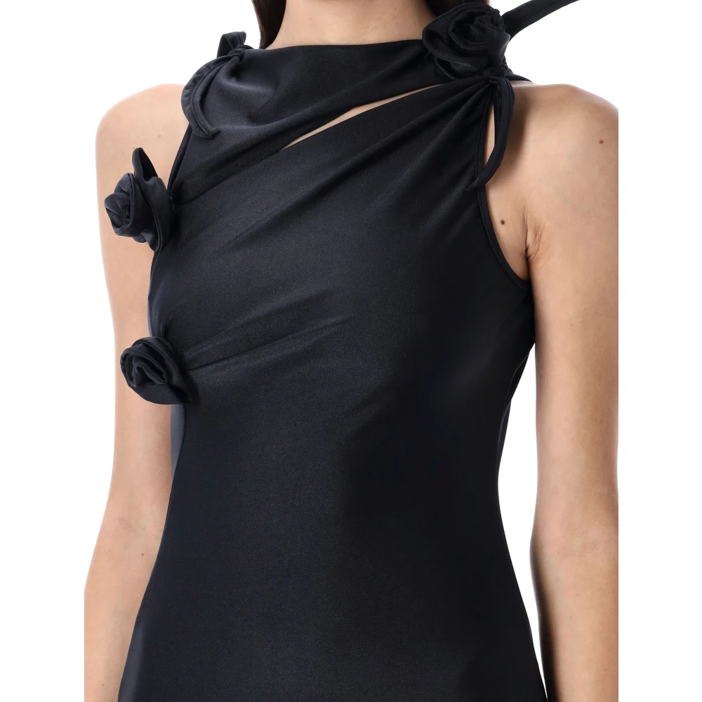 Coperni Zwarte Asymmetrische Bloem Mini Jurk Black Dames