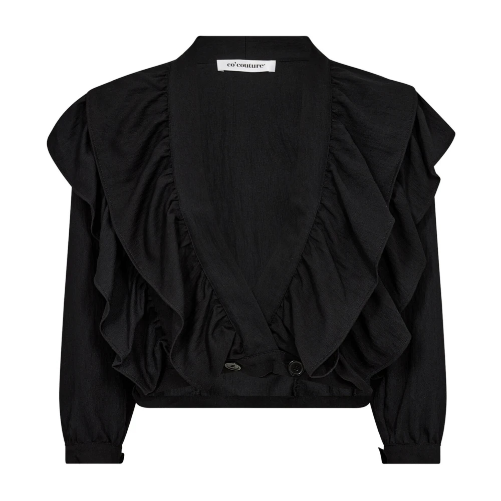 Co'Couture Blouse met ruches en V-hals Black Dames