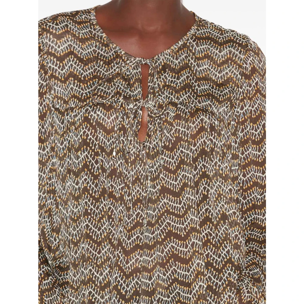 Isabel Marant Étoile Zwarte Abstract Patroon V-Hals Shirt Brown Dames