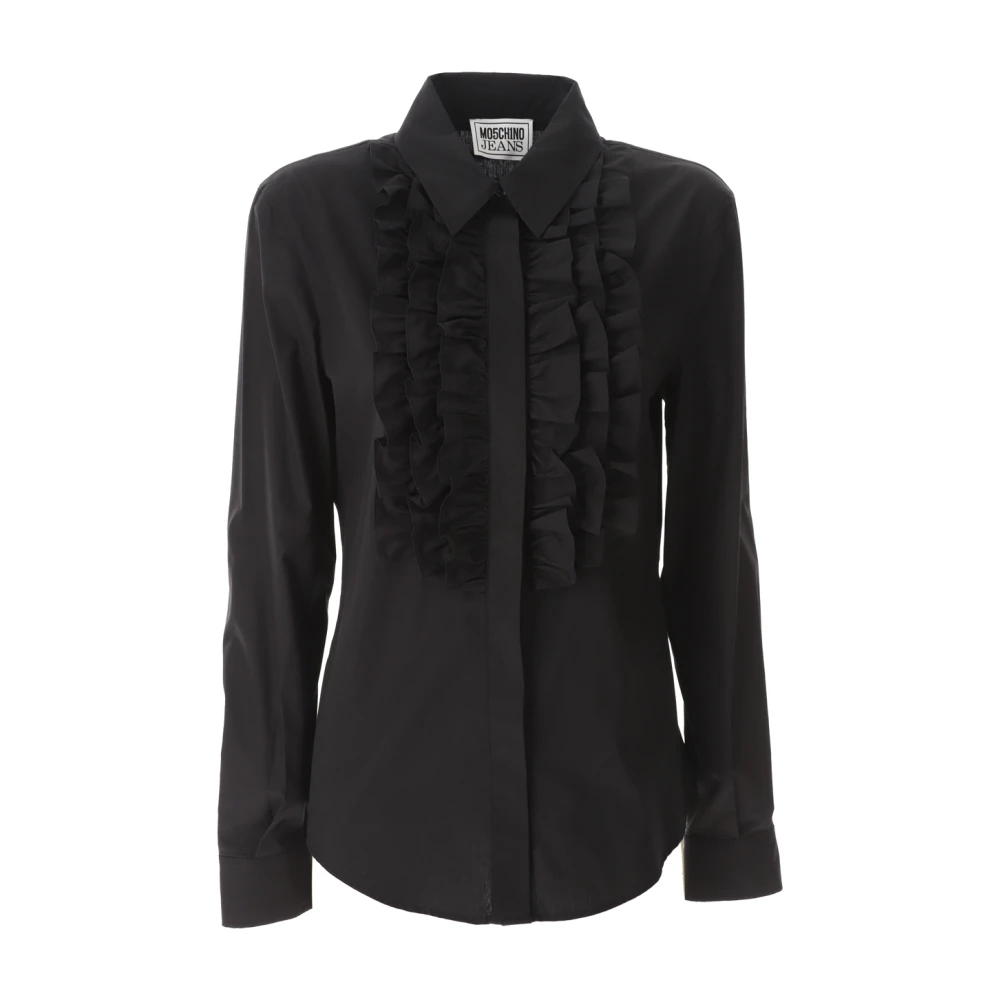 Moschino Gerimpeld Shirt in Zwart Katoen Black Dames