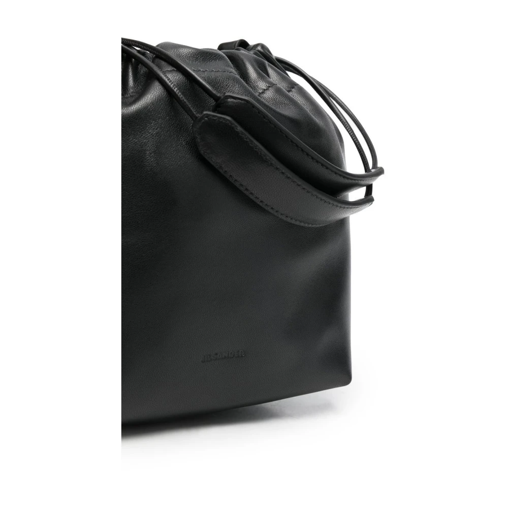 Jil Sander Zwarte Leren Bucket Bag met Cirkelvormig Ontwerp Black Dames
