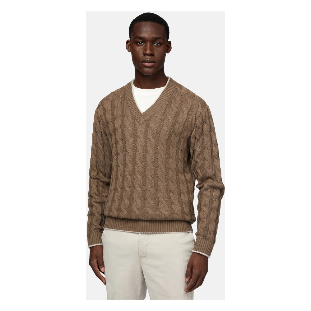 Boggi Milano V-hals Jumper Brown Heren