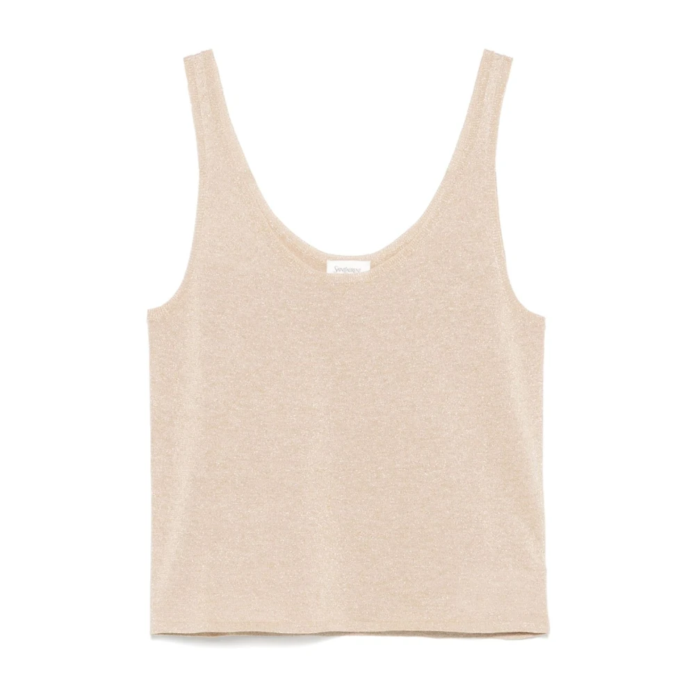 Saint Laurent Stijlvolle Zwarte Top Beige Dames