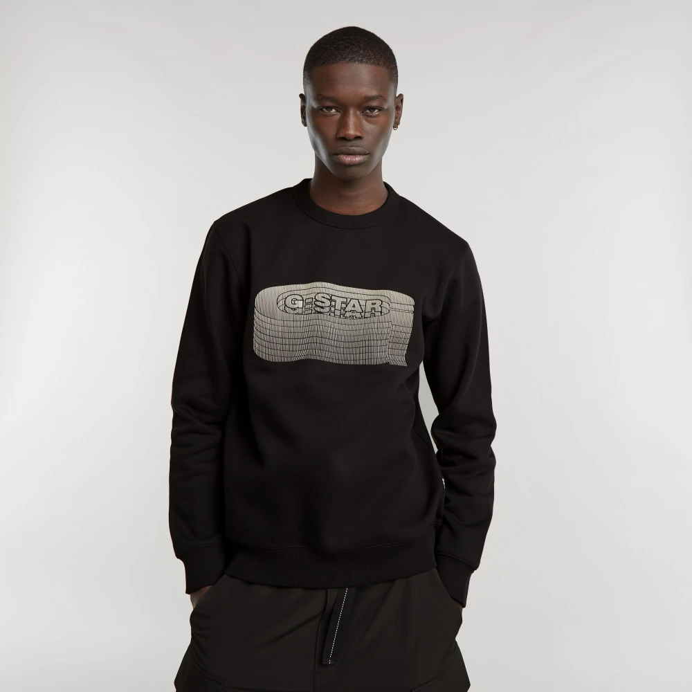 G-Star Gestapelde Logo Sweater Rechte Pasvorm Black Heren