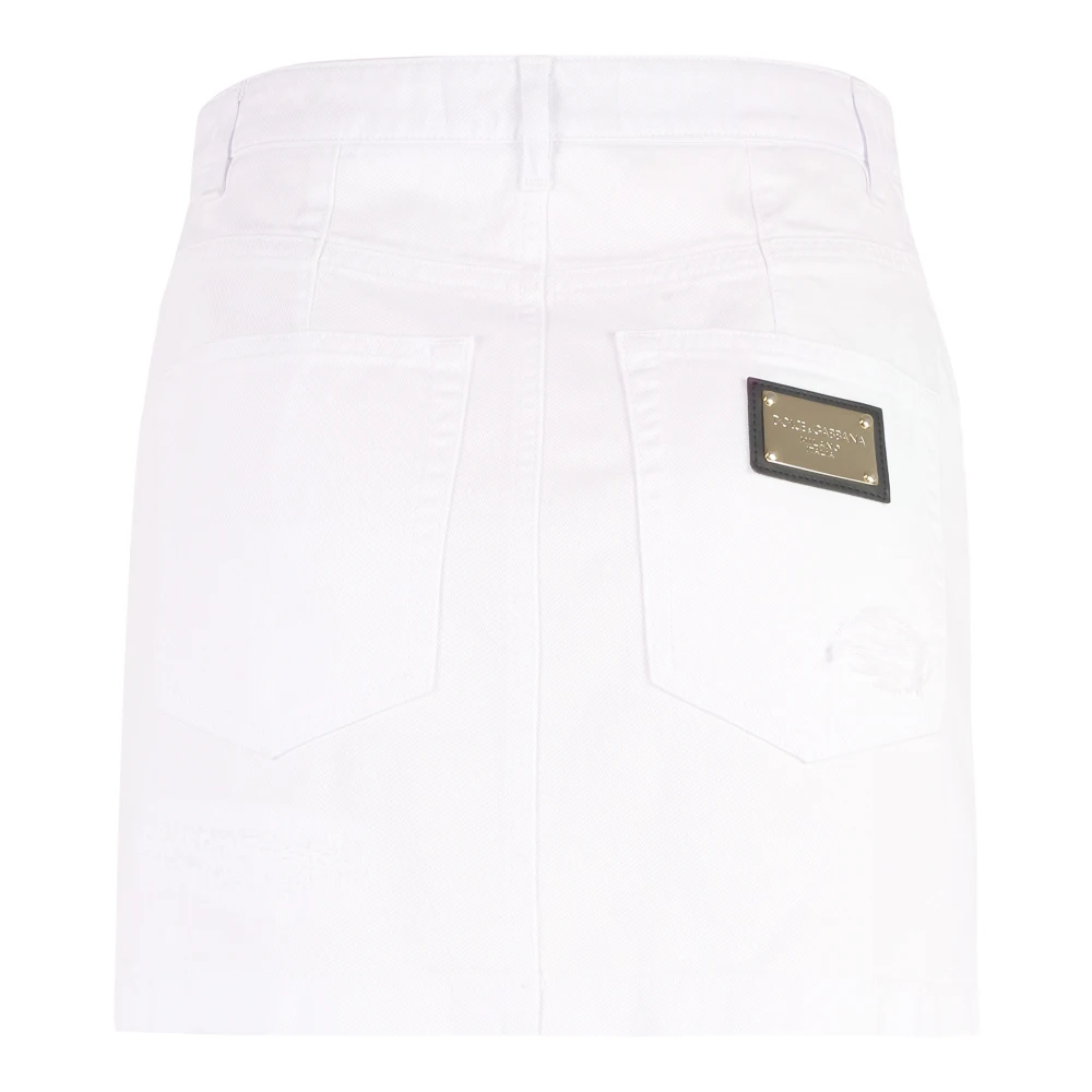 Dolce & Gabbana Versleten Denim Minirok White Dames