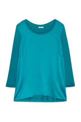 T-shirt i två material med trekvartsärm