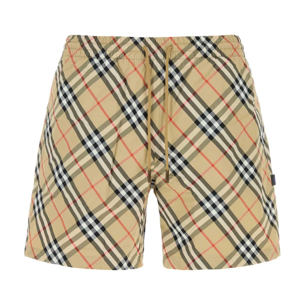 Burberry Men's Beige Printed Nylon Check Swim Shorts - Beachwear - S - Swimwear