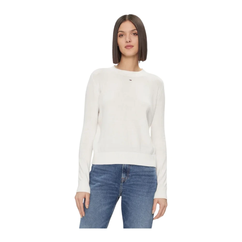 Tommy Jeans Trui met Ronde Hals White Dames