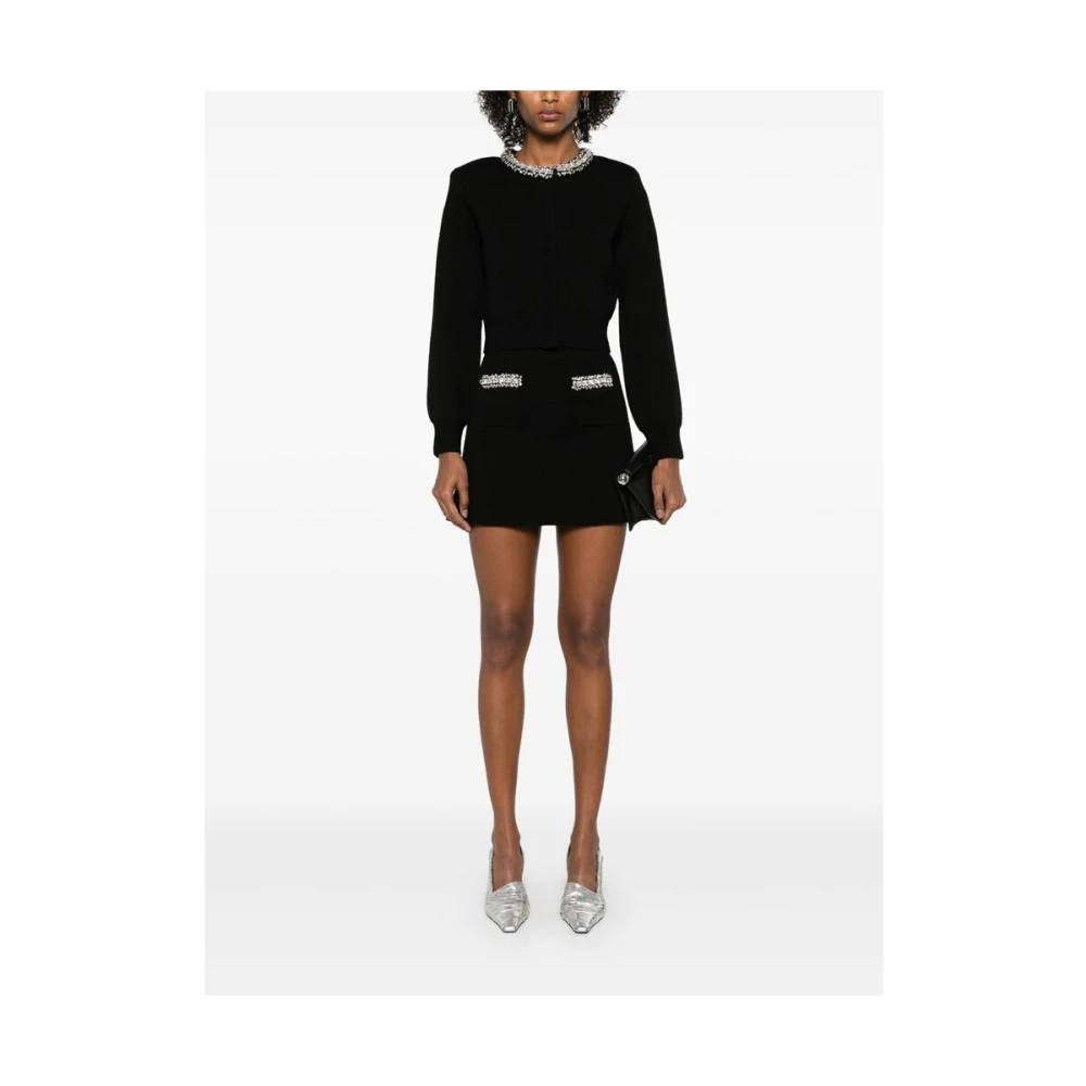 Self Portrait Zwarte rok met elastische tailleband en zakken Black Dames
