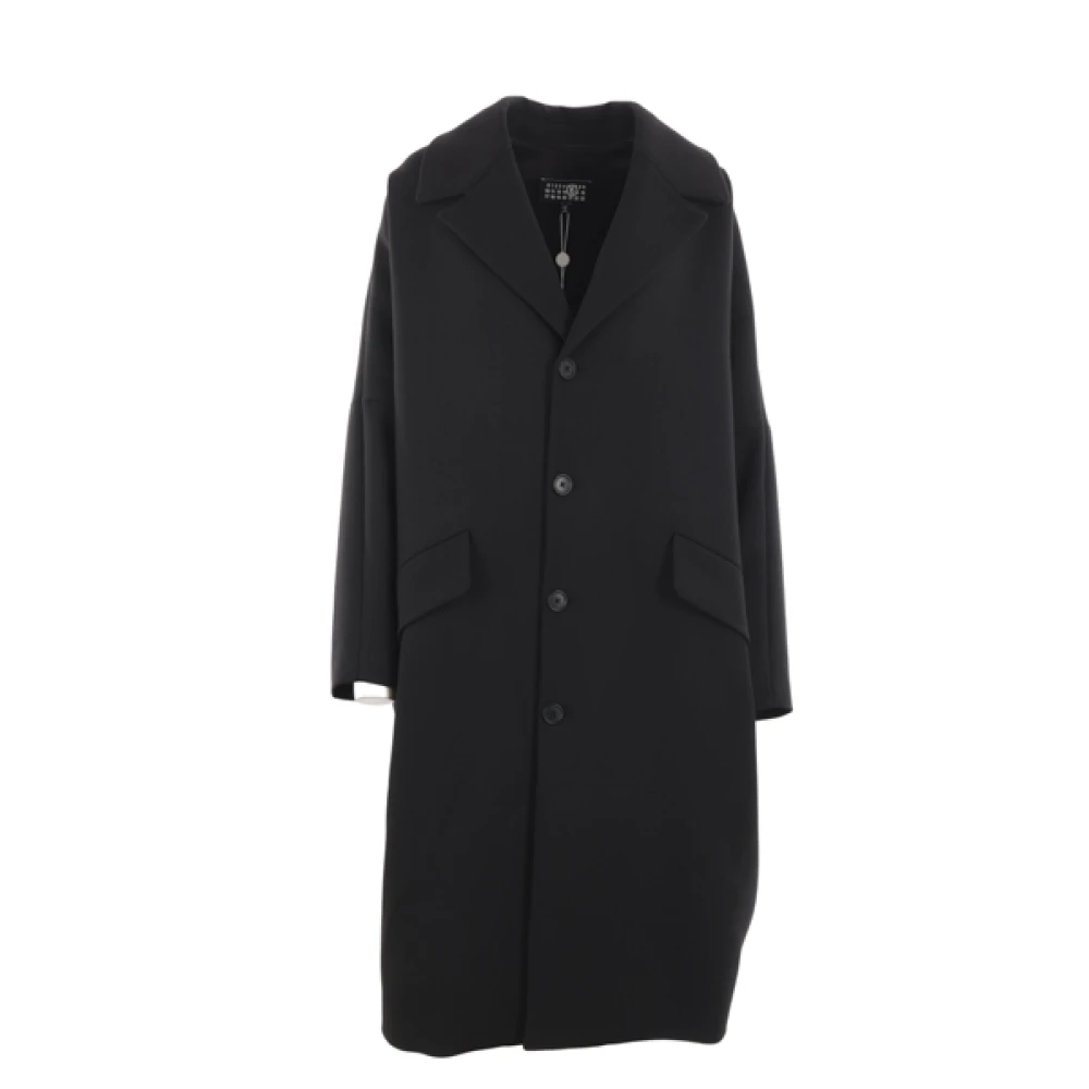 MM6 Maison Margiela Zwarte Wollen Oversized Jas Black Dames