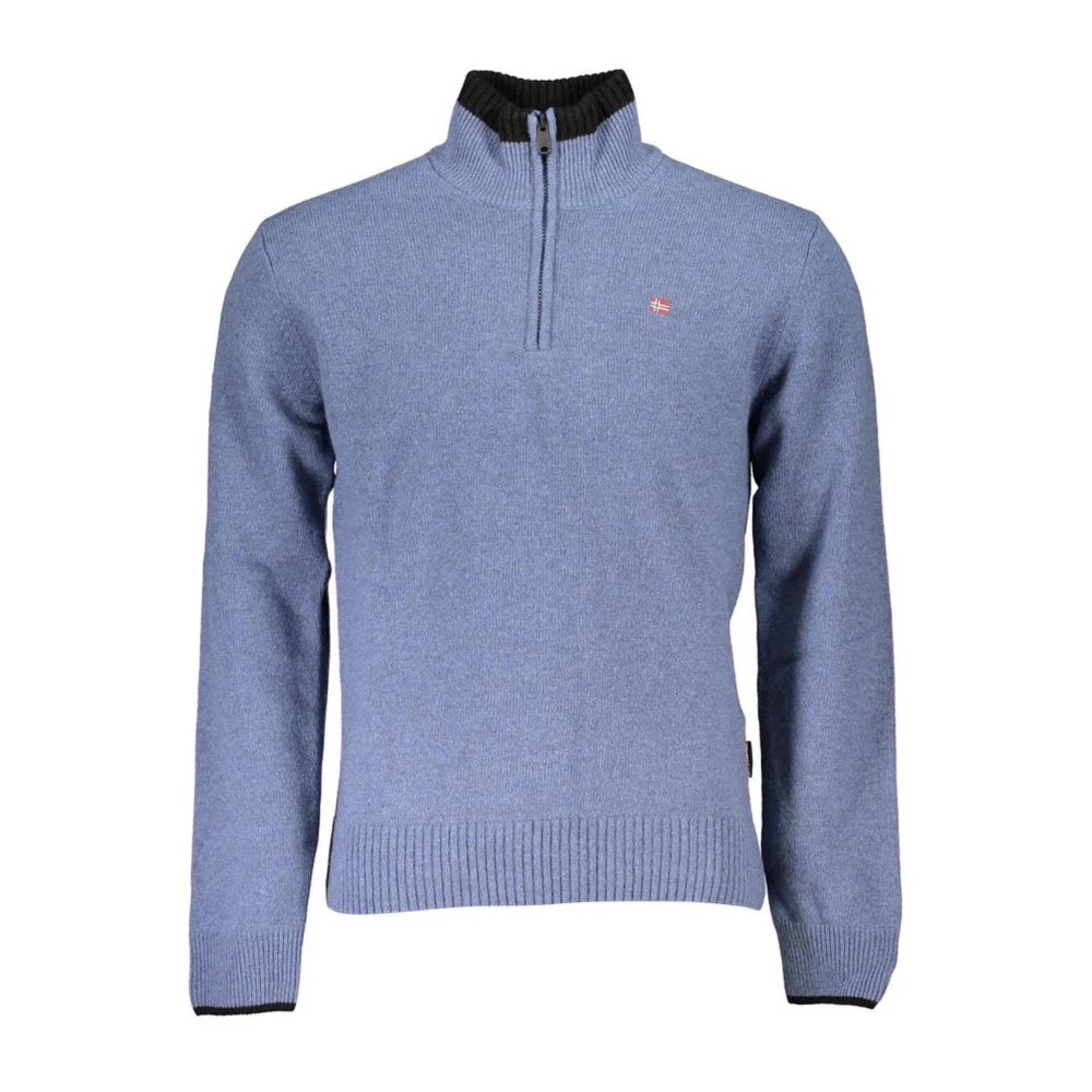 Napapijri Men's Blue Turtlenecks, 2XL, Long-Sleeved Jumper With Half Zip And Embroidery Details