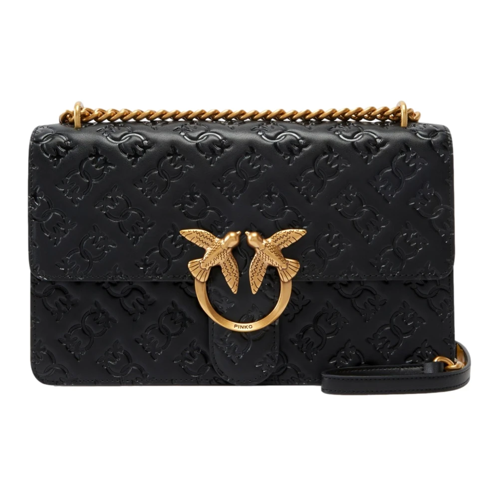 pinko Love One Classic Leren Schoudertas Black Dames