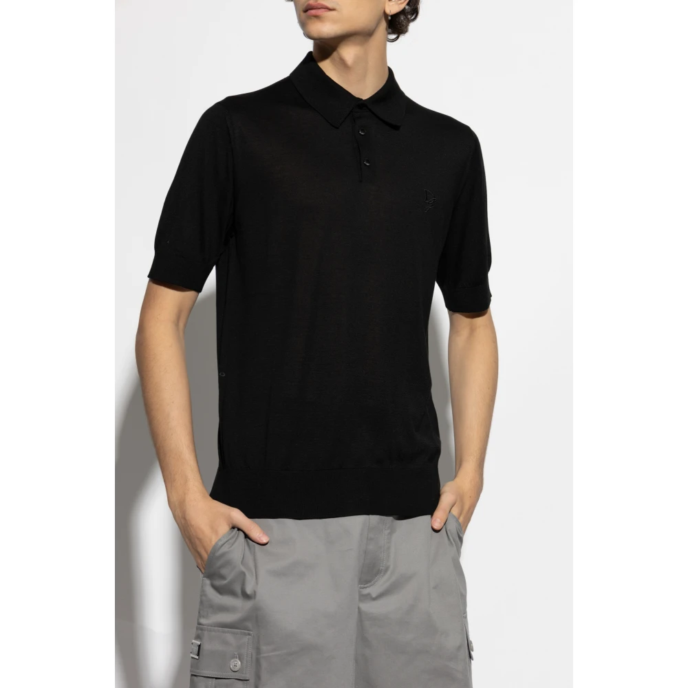 Dolce & Gabbana Zijden polo met geborduurd logo Black Heren