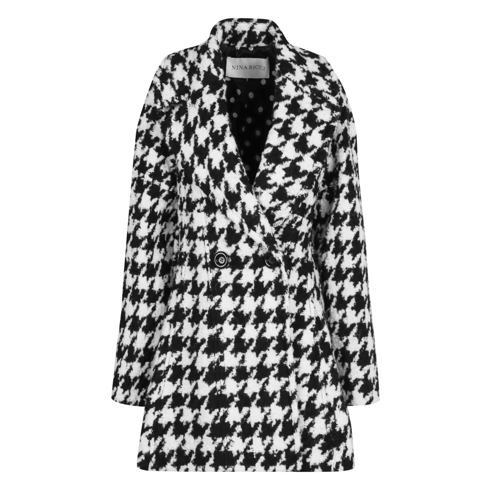 Nina Ricci Houndstooth Dubbelknäppt Kappa White, Dam