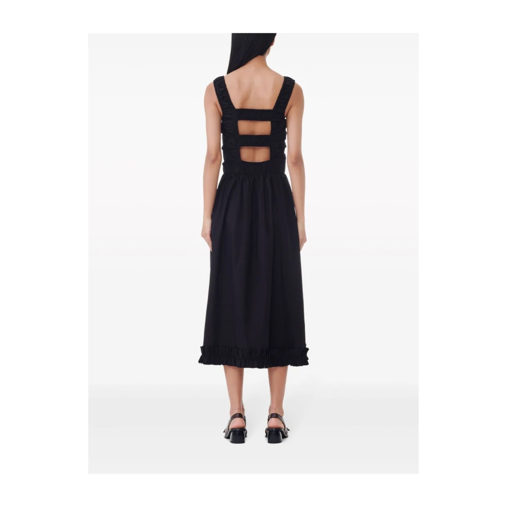 Ganni Poplin Ruched Jurk Black Dames